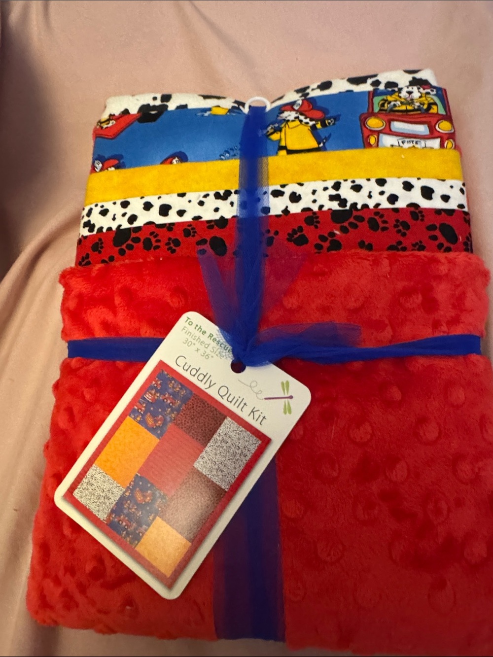Kids Cuddly Quilt Set with Red Plush & Multi-Pattern Accents